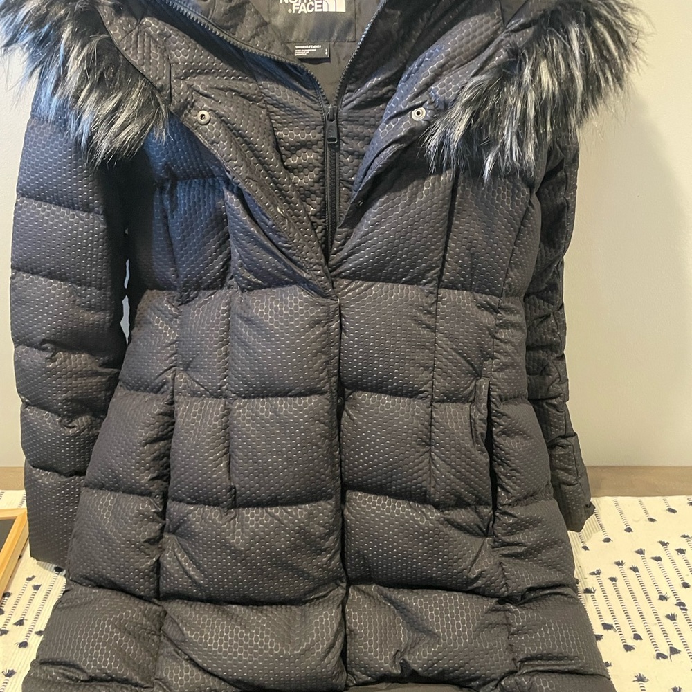 The North Face Women's Black Puffer Coat with Faux Fur Hood